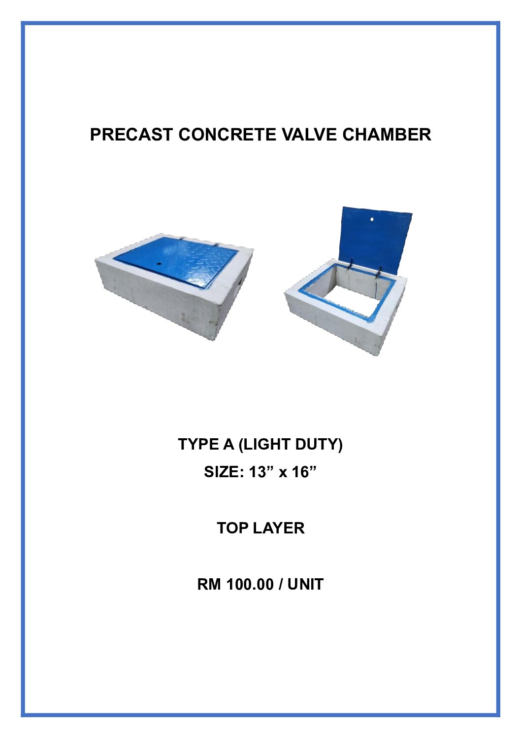 Precast Concrete Valve Chamber Type A (Light Duty) Size: 13" x 16" Top Layer