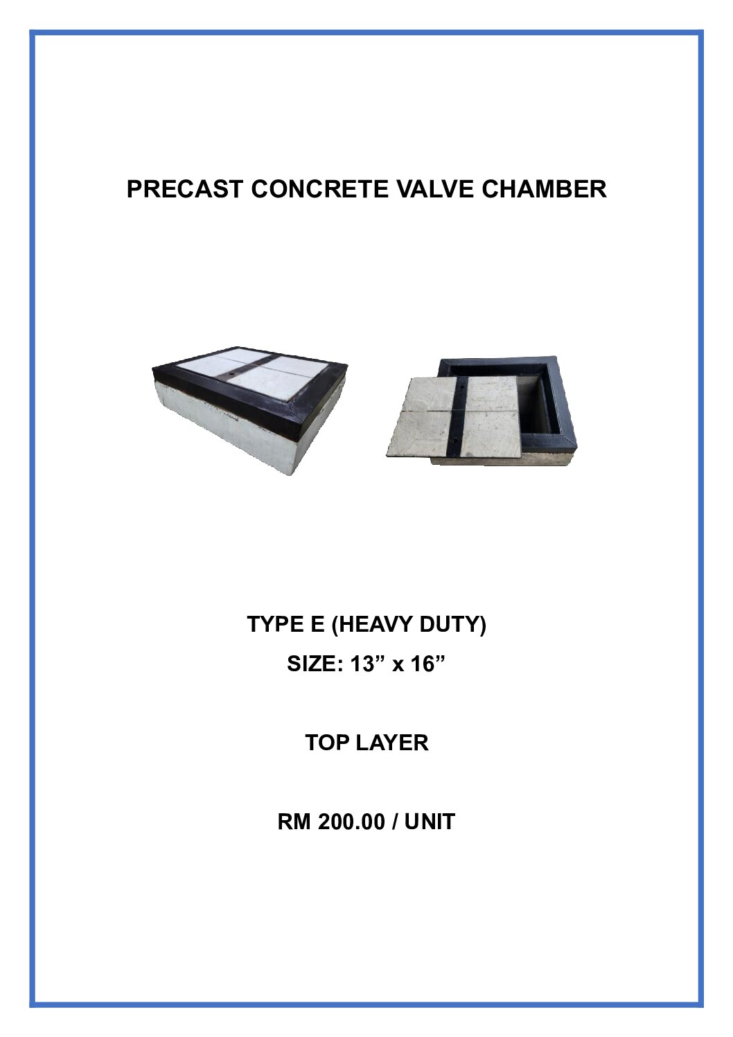 Precast Concrete Valve Chamber Type E (Heavy Duty) Size: 13" x 16" Top Layer
