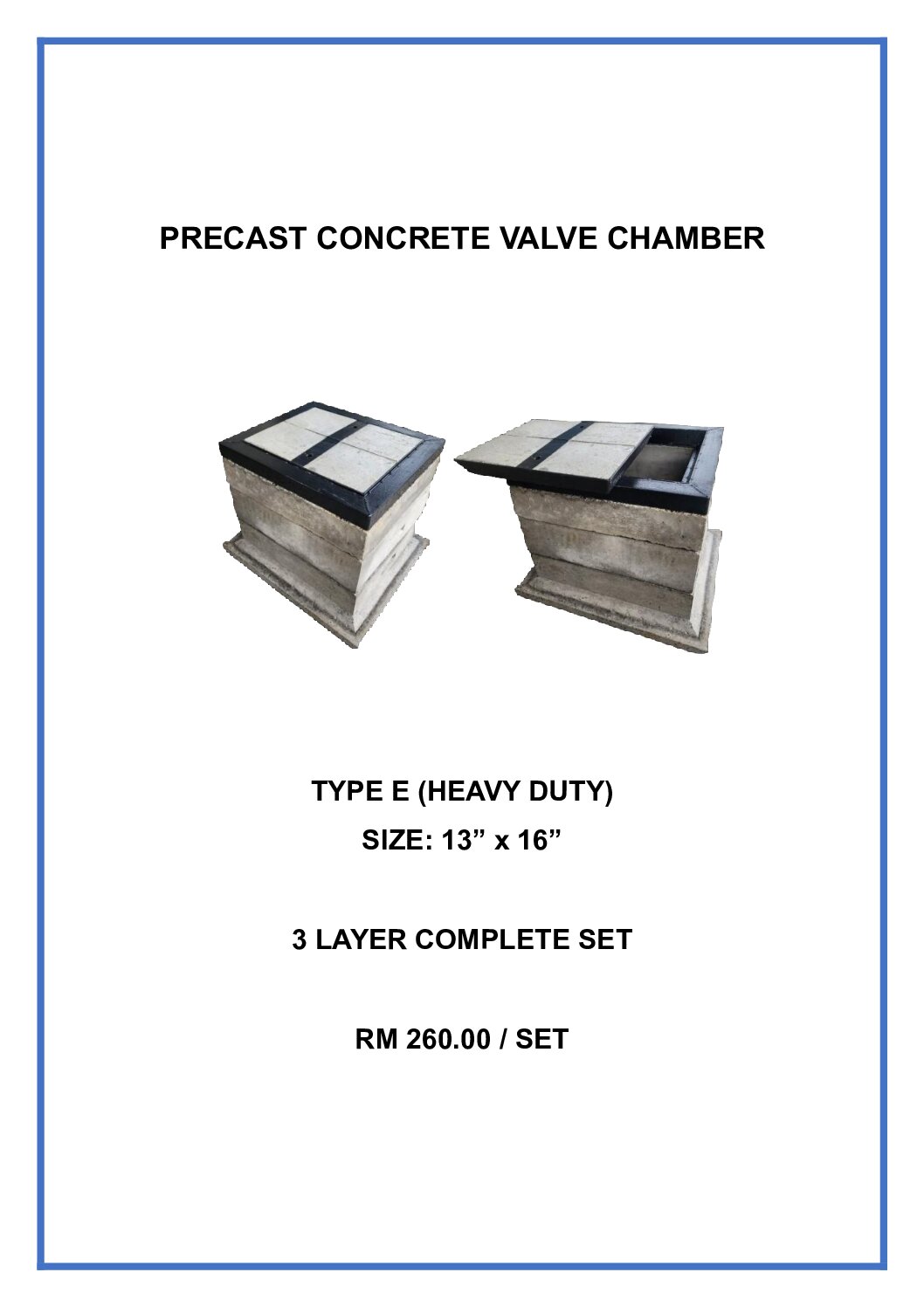 Precast Concrete Valve Chamber Type E (Heavy Duty) Size: 13" x 16" 3 Layer Complete Set