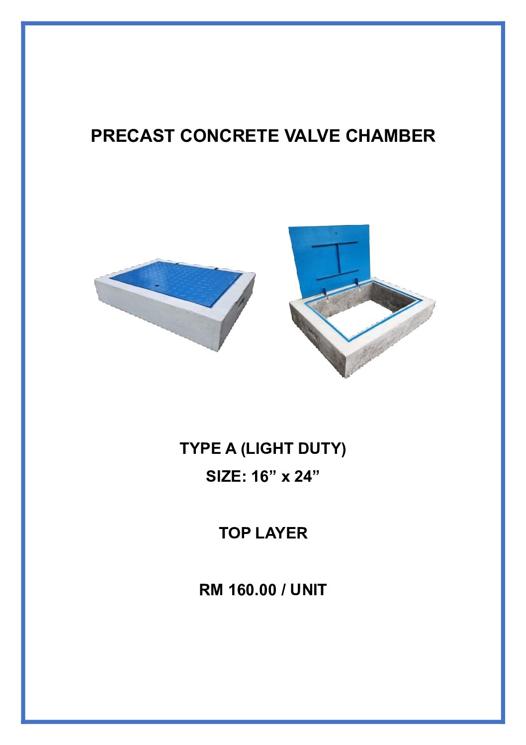 Precast Concrete Valve Chamber Type A (Light Duty) Size: 16" x 24" Top Layer